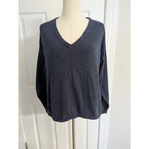 Pact Organic Cotton Classic Relaxed V-Neck Sweater Top Navy Blue Sz L